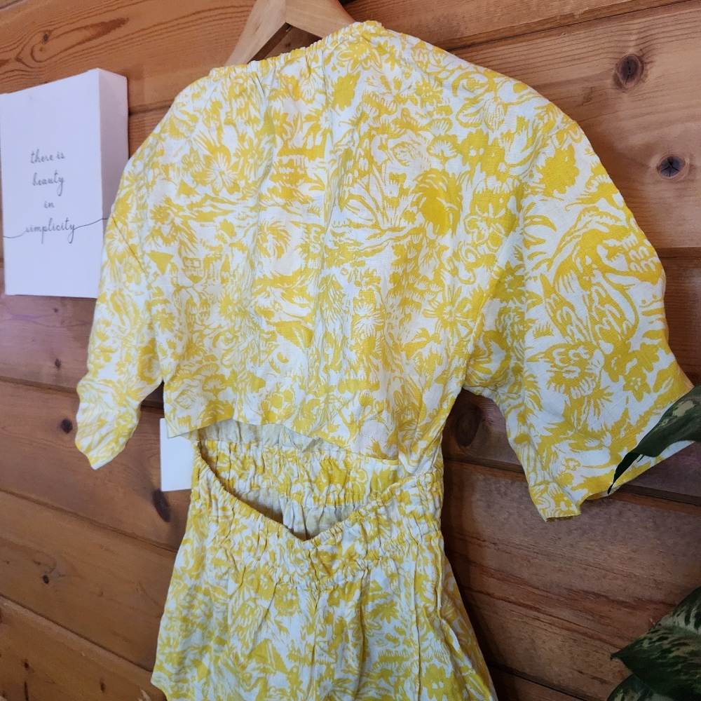 Joie NWT Renae B Yellow Floral Linen Shirt Peekaboo Cutout Back Stretch Top Sz S - Picture 10 of 13